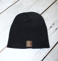 Black Beanie with Repurposed LV