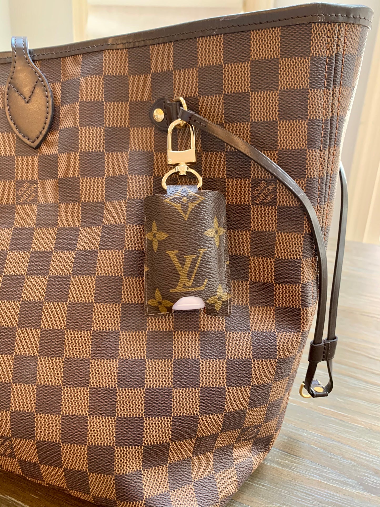 Hand Sanitizer Holder with Repurposed LV