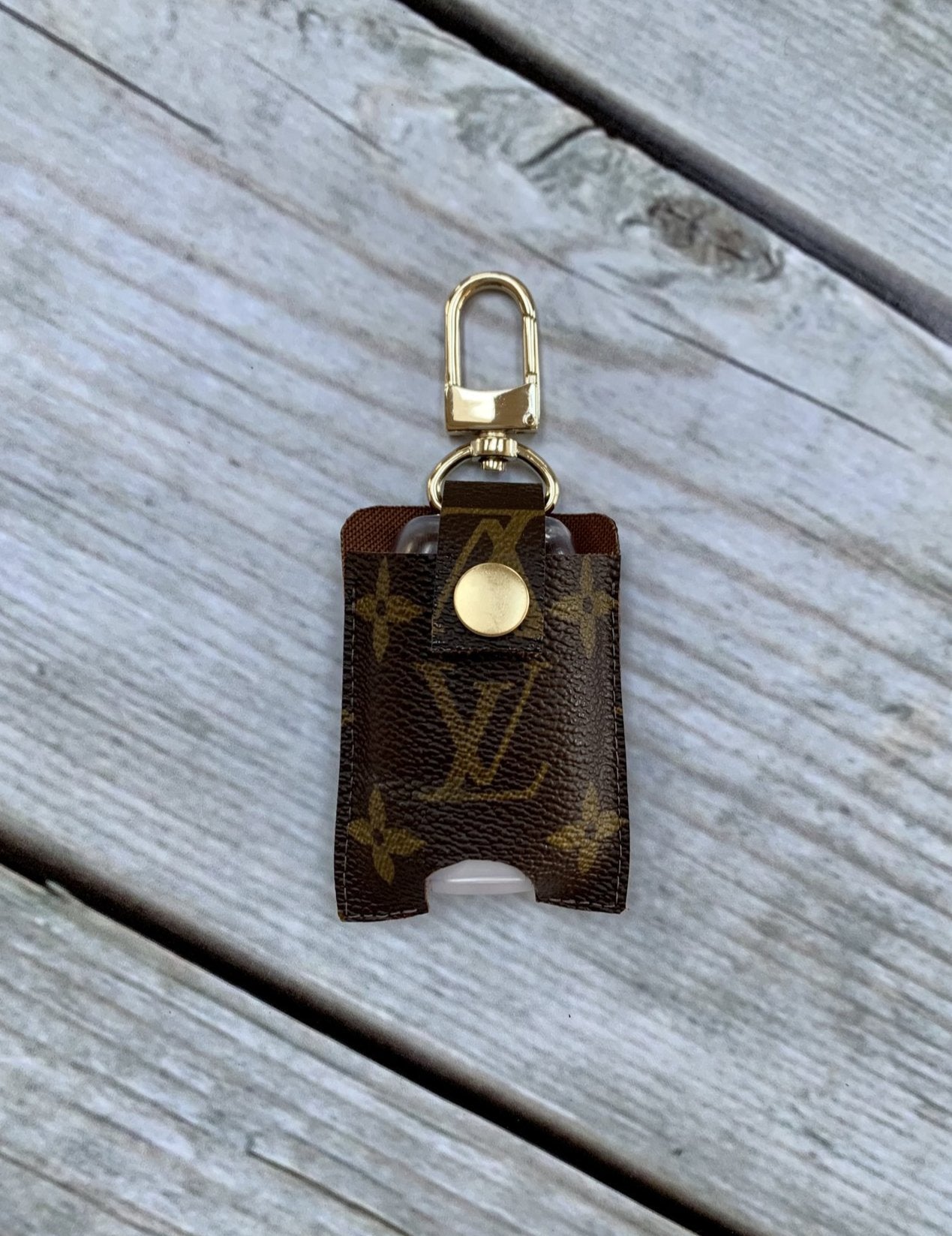 Hand Sanitizer Holder with Repurposed LV