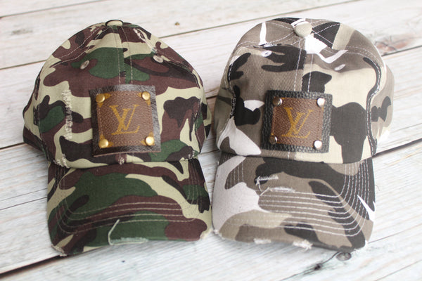 Camo Baseball Hat with Repurposed LV